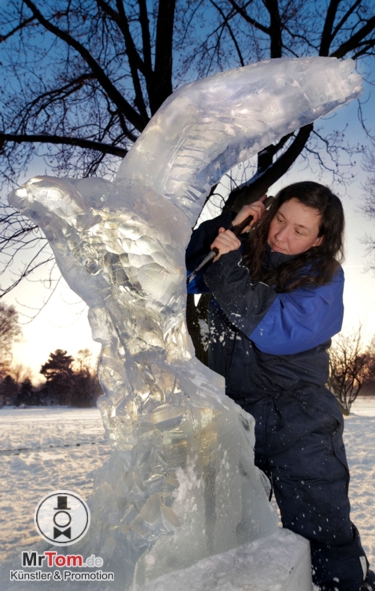 Eisvogel, Falke  eine Eisfigur aus 2 Eisblcken